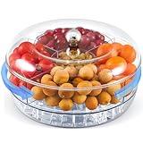 Tiangrid Chilled Serving Trays for Parties 10" Rotatable Divided Ice Chilled Party Platter with Lid 4 Compartments Tray on Ice for Veggie Fruit Seafood Appetizer Shrimp Cocktail Salads