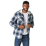 Wrangler Authentics Men's Long Sleeve Quilted Lined Flannel Shirt Jacket with Hood, Blue/Black, Large