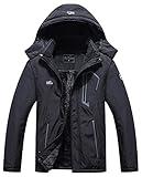 Pooluly Men's Ski Jacket Warm Winter Waterproof Windbreaker Hooded Raincoat Snowboarding Jackets Black-M