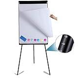 DexBoard Dry Erase Easel 36" x 24", Height Adjustable Magnetic White Easel Board with Tripod Stand, Office Presentation Board with 25 Sheets Flipchart Pad, Magnets & Eraser, Black