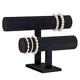 SMARTAKE 2 Tier Bracelet Holder 0rganizer with Tray, Jewelry Holder Display for Necklace, Leather Jewelry Stand Organizer for Women, Watches, Rings, Earrings, Bangle, Scrunchie - Black