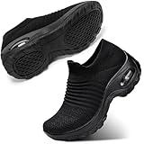 STQ Walking Shoes Women Slip on Sneakers Work Non Slip Tennis Orthopedic Comfortable Arch Support Nursing Plantar Fasciitis Breathable Mesh Fashion Ladies All Black 8