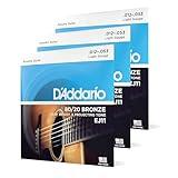 D'Addario Acoustic Guitar Strings - 80/20 Bronze - For 6 String Guitars - Deep, Bright, Projecting Tone - Deep, Bright, Projecting Tone - EJ11-3D - Light, 12-53 - 3-Pack