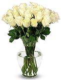 Benchmark Bouquets, 24 Stem White Roses, Glass Vase Included, Gift Fresh Flowers for Christmas, Holiday, Birthday, Anniversary, Sympathy, Congratulations, Thank You