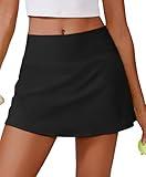 PINSPARK Tennis Skirts for Women V-Waisted Athletic Skort Quick Dry Golf Skirts with 2 Pockets Shorts, Black Medium