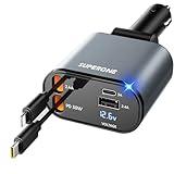 【Upgraded】 SUPERONE Retractable Car Charger 4 in 1, Fast Car Phone Charger with Cord 2.6ft, USB C and Apple Car Charger Adapter, Compatible with iPhone 16 15/15 Pro Max/14/13/12/11, Galaxy, Pixel