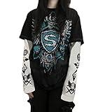 Goth Shirt Gothic Shirt Fake Two-Piece Alternative Clothing Goth Long Sleeve Top Grunge Clothes(Blue,S,Small)