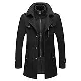 INVACHI Men's Wool Blend Coat Double Collar Trench Coat Single Breasted Overcoat for Autumn Winter