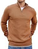 COOFANDY Men's Half Zip Knitted Sweater Long Sleeve Fall Fashion Pullover Sweaters Light Brown