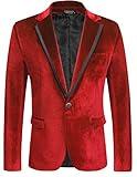 COOFANDY Mens Velvet Blazers Christmas Blazers Holiday Red Velvet Jackets One Button Eve Blazer for Men New Years Red M