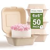 [50 COUNT]Harvest Pack PFAS FREE 6 X 6" Compostable Square Hinged Container, Single Compartment Clamshell Takeout Box, Heavy-Duty Bagasse Food Container, Made from Eco-Friendly Plant Fibers