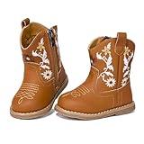 Newsonet Baby Cowboy Cowgirl Boots Western First Walker Shoes Boys Girls Round Toe Winter Boots All Seasons 6 9 12 18 24 Months Brown Size 12-18 Months Toddler