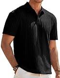 JMIERR Mens Golf Polo Shirt Short Sleeve Casual Fashion Cool Shirts Button Down Knit Textured Men Gift, L, Black