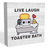 Funny Bathroom Decor Live Laugh Toaster Bath Sign Dark Humor Fans Gift Half Bathroom Toilet Farmhouse Restroom Guest Bathroom Shelves Decoration Wood Sign 5 x 5 inch