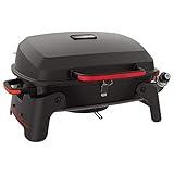 Megamaster 820-0065C 1 Burner Portable Gas Grill for Camping, Outdoor Cooking , Outdoor Kitchen, Patio, Garden, Barbecue with Two Foldable legs, Red + Black