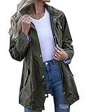 Kikibell Outdoor Rain Jackets Casual Long Rainwear Jacket Hooded Poncho for Women Army Green Jacket Women Rain Waterproof