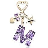 Cute Keychain initial Letter Butterfly Star Pink Purple Bling Gift for Women Girls Bag Cup Charms Accessories (M-purple)