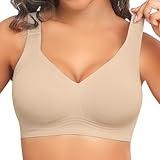 PoseFree Wireless Bras for Women Full Coverage Bra Full Support and Lift No Underwire Back Smoothing Bralette Everyday Bra (Nude,XL)