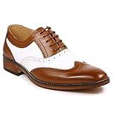 Metrocharm MC118 Men's Two Tone Perforated Wing Tip Lace Up Oxford Dress Shoes (11, Tan Brown White)