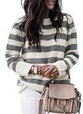 Dokotoo Womens Plus Size Sweaters Wool Crew Neck Striped Color Block Comfy Ribbed Knit Top Cute Christmas Casual Loose Chunky Long Pullover Sweater Oversized Jumper Tops Dark Grey XX-Large