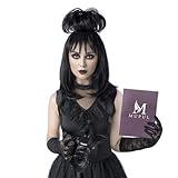 MUPUL Black Cosplay Wig With Bun,Bride Wigs For Costumes,Halloween Costume Wigs For Women