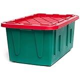 HOMZ 2 Pack Durabilt Storage, Heavy Duty Stackable Bins, 27 Gallon, Green/Red