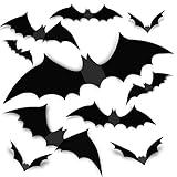 Bats Wall Decor 120PCS Halloween Decoration Bats Realistic PVC 3D Black Scary Bat Wall Stickers for Creepy Home Decor Halloween Party Decorations DIY Wall Decal Bathroom Indoor Halloween Decor