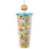 Silver Buffalo Spongebob Squarepants Comic Panel Happy and Love Featuring Patrick Star and Gary the Snail Plastic Cold Cup with Lid and Straw Topper, 24 Ounces