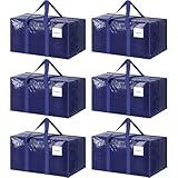 6 Pack Extra Heavy Duty Large Moving Bags with Strong Zipper & Comfortable Handles, Sturdy & Durable Clothes Storage Bags Totes Bins, Blue Packing Moving Boxes for College Supplies, Dark Blue