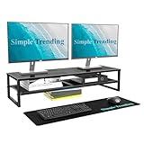 Simple Trending 2 Tier Metal Dual Monitor Stand Riser,Computer Office Desktop Organizer for 2 Monitors With 32"x10" Mouse Pad ,for Laptop,Printer,TV,Black