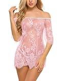 Avidlove Babydoll Lingerie for Women Chemise Sexy Exotic Off Shoulder Negligee B-pink