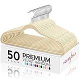 HOUSE DAY Premium Velvet Hangers 50 Pack, Non-Slip Flocked Felt Hangers, Sturdy Clothes Hangers with 360° Rotatable Hook, Heavy Duty Coat Hanger, Durable Slim Beige Hanger for Closet Space Saving