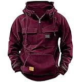 Mens Tactical Sweatshirts Lace Up Aztec Hooded Pullover Long Sleeve Cargo Workout Outdoor Hoodies with Pockets Crewneck Sweatshirt Men Plain Hoodie