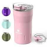 SANTECO Travel Coffee Mug 12 oz, Insulated Coffee Cups with Flip Lid, Stainless Steel Coffee Mugs Spill Proof, Double Wall Vacuum Tumblers, Reusable To Go Mug for Hot/Ice Coffee Tea - Pink