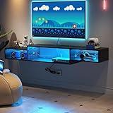 4 EVER WINNER Floating TV Stand, with LED Lights, 59” Floating Entertainment Center with Power Outlet and Storage, Floating TV Shelf Media Console Cabinet for Gaming Box Audio Video, Black