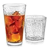 Libbey Yucatan Tumbler and Rock Glasses Drinking Set, Textured Drinking Glasses Set of 16, All Purpose Glass Cups Set for Events and Everyday Use