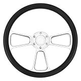 QYMOPAY 14 inch Universal 6 Hole Silver Aluminum 3 Spoke Muscle Style Racing Steering Wheel with Horn Button Leather Grip Steering Wheel