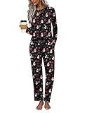 Ekouaer Pajama Set Womens Long Sleeve Sleepwear Pullover Top and Pants Cozy Loungewear Soft Pjs Lounge Set with Pockets,Christmas Black,M