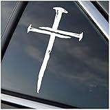 Cross with Nails Decal Vinyl Sticker Auto Car Truck Wall Laptop | White | 4" x 6"