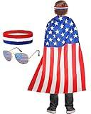 Mepase 3 Pcs USA American Flag Cape Outfit Kids Costume Sunglasses Red White and Blue Headband Patriotic Accessories (Kids)