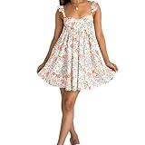 Women Cute Babydoll Mini Dress Ruffle Strap Maternity Dresses Summer Y2K Flowy Teens Short Sundress (Apricot, S)