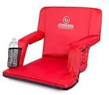 Stadium Boss Recliner Stadium Seat for Bleachers, Benches, Lawns, Backyard, Camping & Beach – Padded Sport Chair, Cushion Backs & Armrest – 6 Reclining Positions – Portable Carry Straps – Red