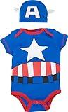 Marvel Avengers Captain America Newborn Baby Boys Cosplay Bodysuit and Hat Set 0-3 Months