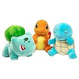 Pokemon 8" Plush Starter 3-Pack - Charmander, Squirtle, Bulbasaur - Generation 1 - Officially Licensed - Soft Stuffed Animal Figure Toys - Christmas Stocking Stuffer Gift for Kids, Boys, Girls - 2+