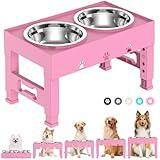 LAKIPETN Elevated Dog Bowls with 2 Stainless Steel Dog Food Bowls 5 Height Adjustable Raised Dog Bowl Stand Non-Slip Dog Feeder Adjusts to 3.1”, 9”, 10”, 11”, 12” for Medium Large Dogs - Pink