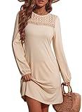 Dokotoo Womens Dresses Fall Winter Crew Neck Casual Long Sleeve A Line Shift Dress Plus Size Dresses for Curvy Women 2025 Ladies Elegant Classy Apricot Dress for Women XL