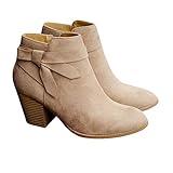 PiePieBuy Women's Tie Knot Chelsea Pump Ankle Boots Closed Toe Stacked Heel Booties Shoes