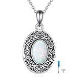 CRMAD Opal Urn Necklace for Ashes Sterling Silver Memorial Cremation Pendant Jewelry Gifts for Loved Ones Women Pet Memorial Keepsake(white urn)