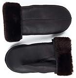 Zavelio Men's Premium Shearling Sheepskin Leather Fur Mittens Brown X-Large