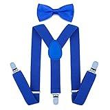 AWAYTR Child Kids Suspenders Bowtie Set - Adjustable Suspender Set for Boys and Girls (30Inches(6 Years to 5 Feet Tall),Royal blue)